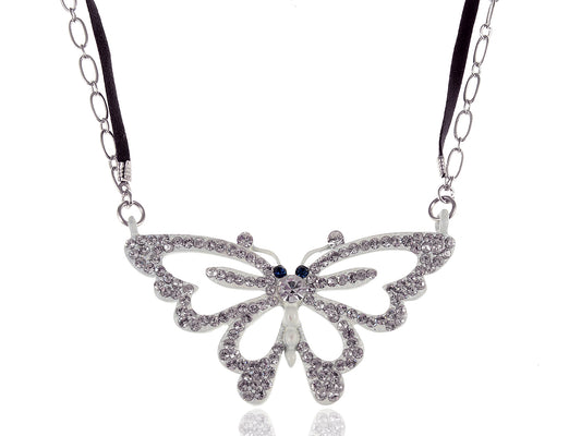 White Butterfly Spread Wings Pendant Necklace