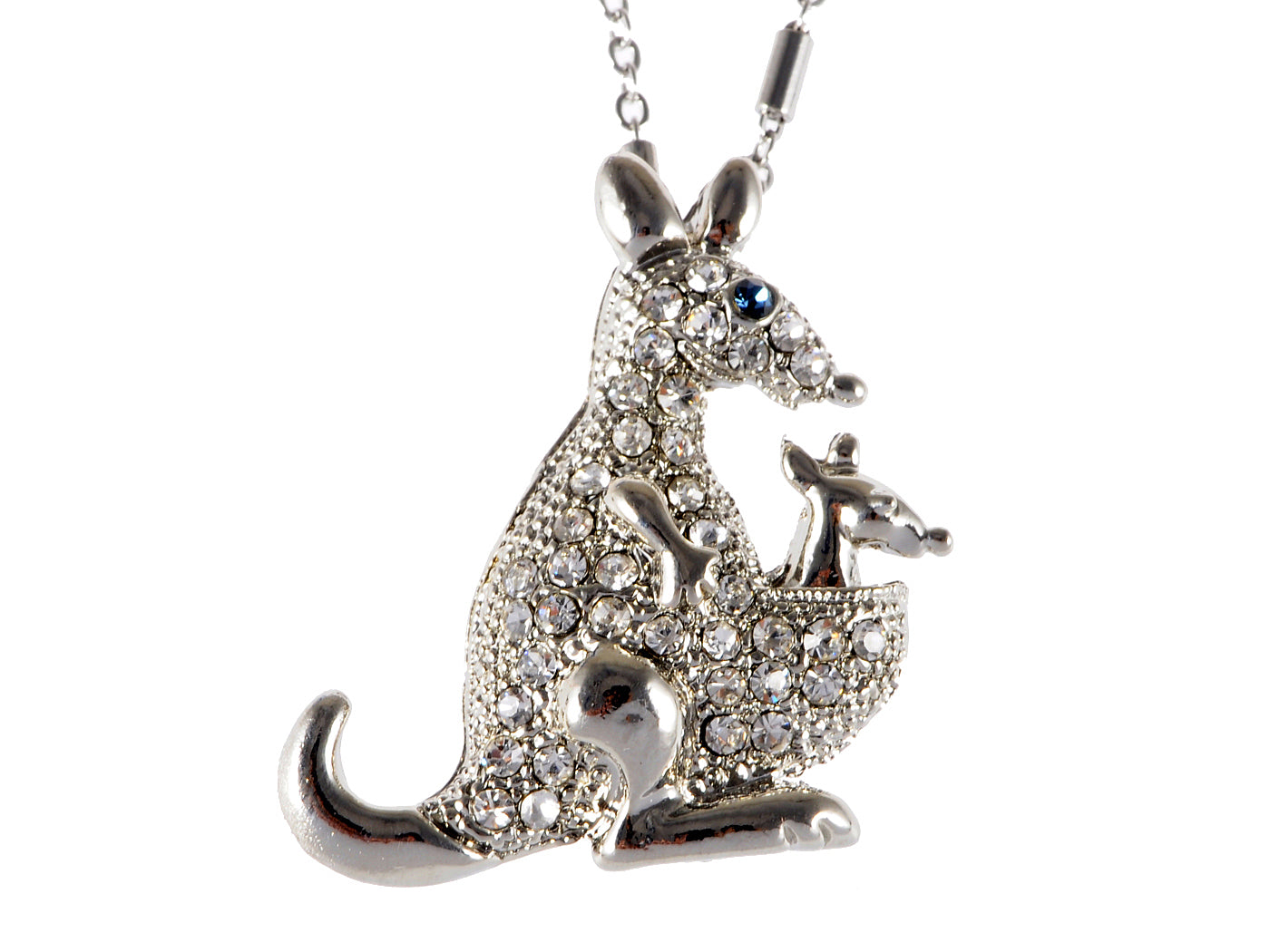 Mama Kangaroo & Joey Blue Pendant Necklace