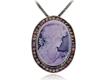 Purple Amethyst Cameo Lady Maiden Pendant Necklace