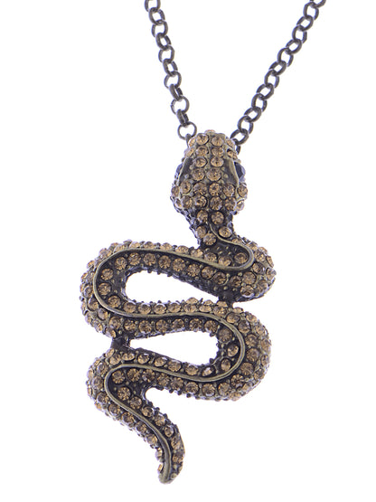 Smoky Topaz Snake Animal Reptile Pendant Necklace