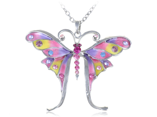 Glitter Pastel Spring Colorful Butterfly Pendant Necklace