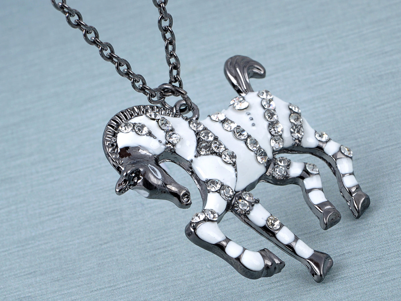 Gun White Striped Zebra Horse Pendant Necklace