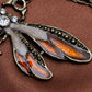 Rose Painted Enamel Bug Wing Dragonfly Pendant Necklace