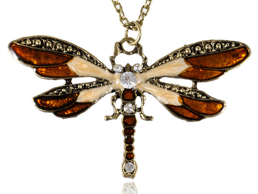 Rose Painted Enamel Bug Wing Dragonfly Pendant Necklace