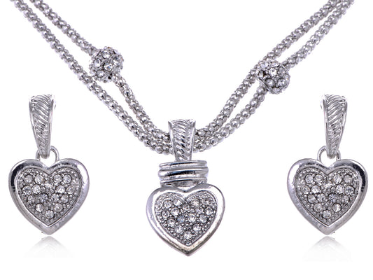 Big Full Heart Chain Rope Earrings Necklace Pendant Set