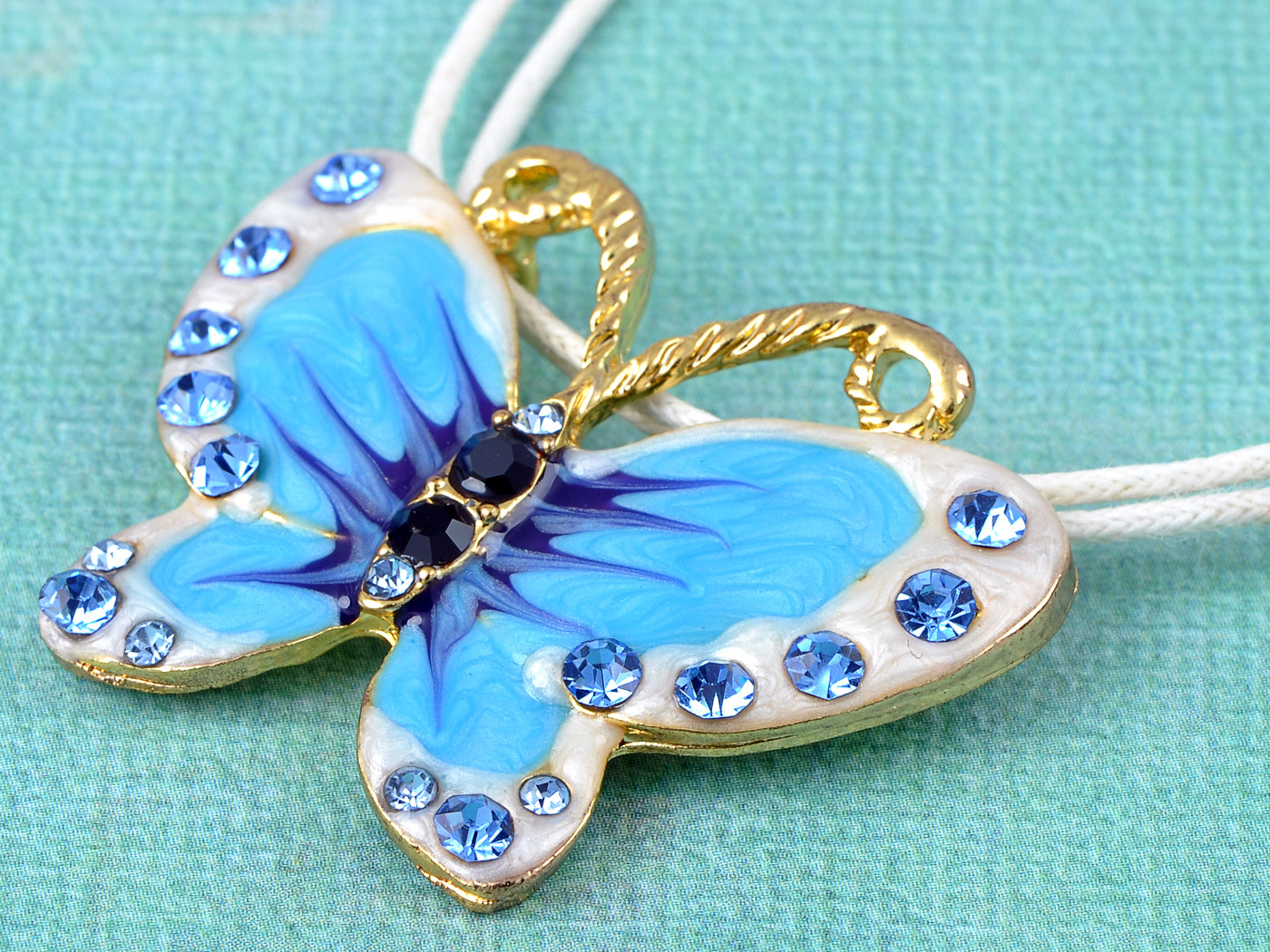 Blue Pearlescent White Butterfly Multi Strand Rope Necklace