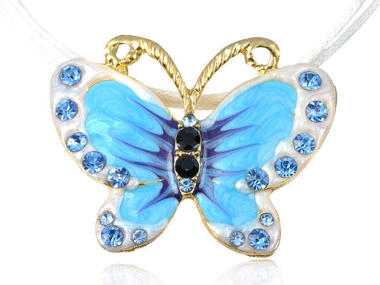 Blue Pearlescent White Butterfly Multi Strand Rope Necklace