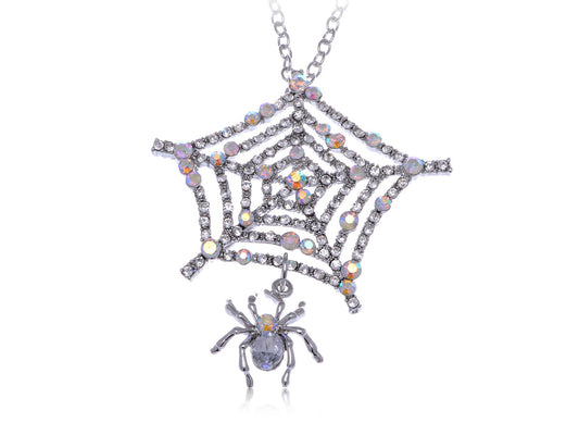 Iridescent Dangle Spider Web Pendant Necklace