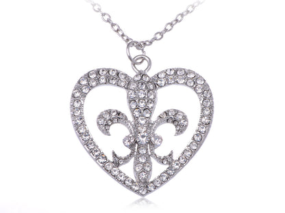 Bling Fancy Style Fleur De Lis Heart Pendant Necklace