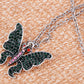 Green Emerald Pink Red Eye Butterfly Pendant Necklace