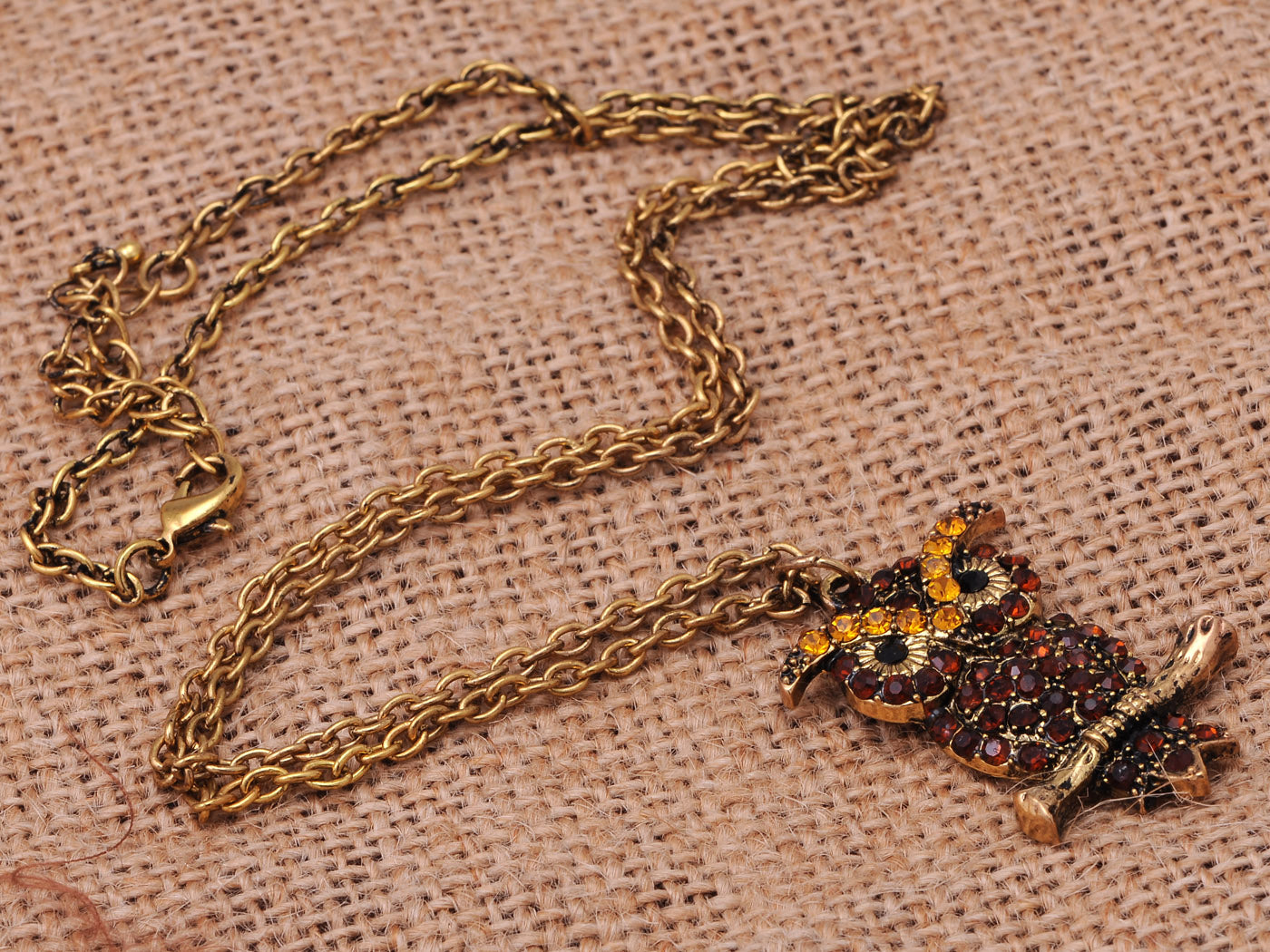 Smokey Orange Yellow Topaz Hooting Owl Pendant Necklace