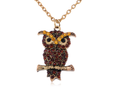 Smokey Orange Yellow Topaz Hooting Owl Pendant Necklace