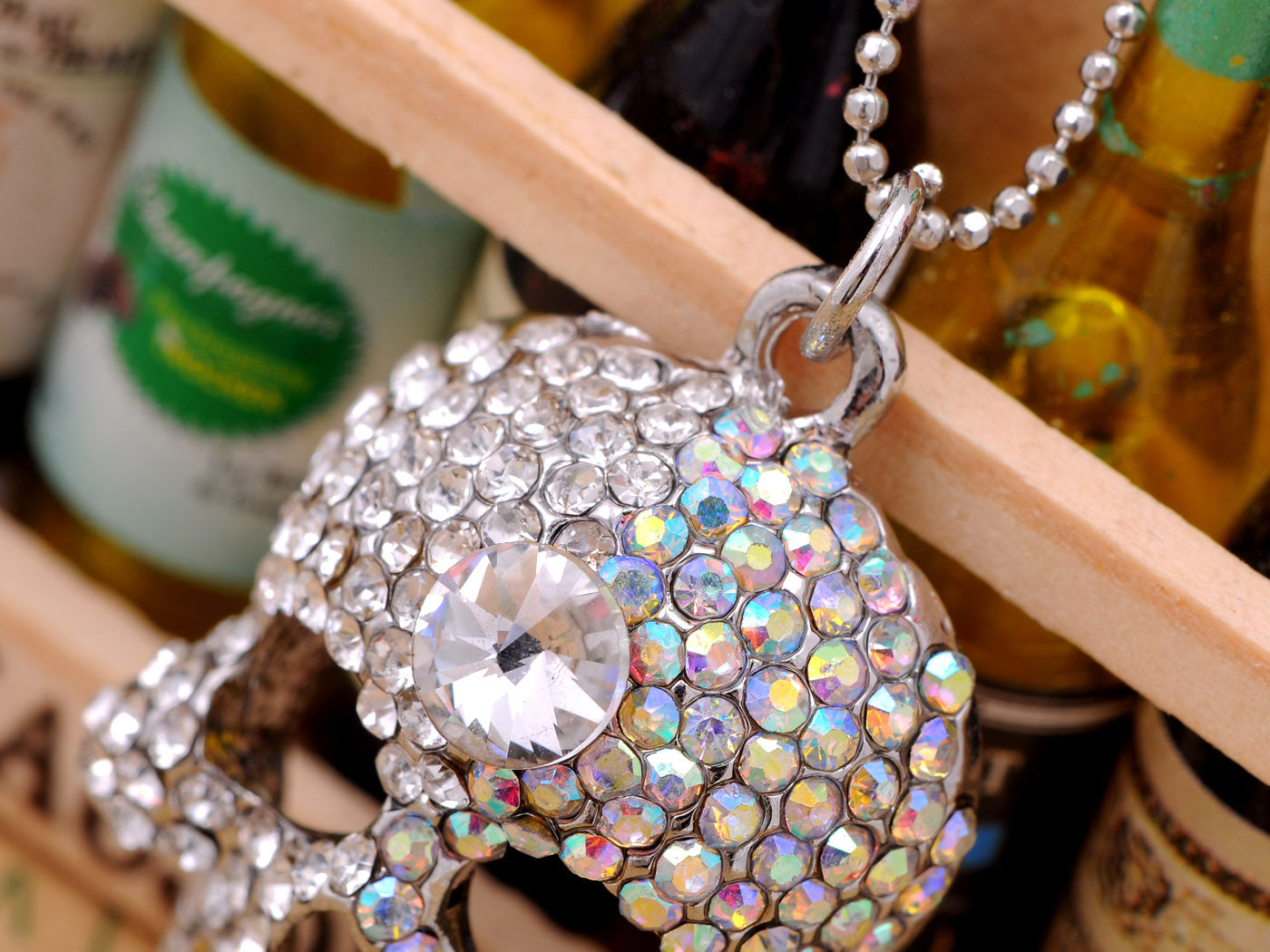 Iridescent Halloween Skeleton Skull Head Pendant Necklace Anna