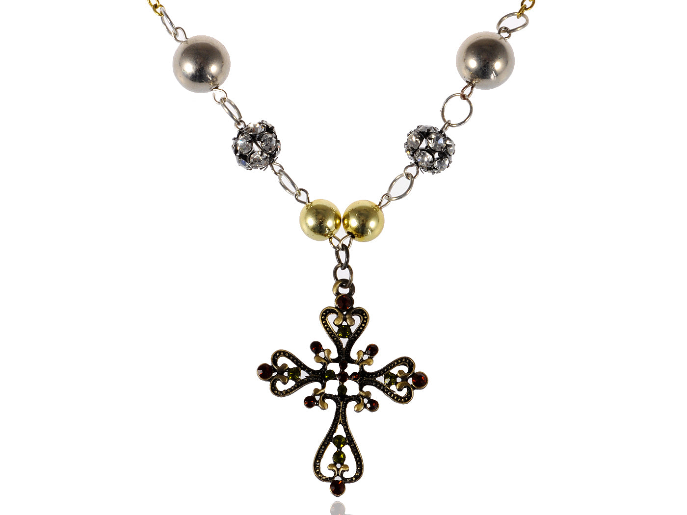 Emerald Religious Pearl Cross Floral Vintage Pendant Necklace