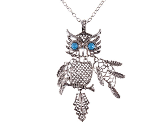 Color Blue Turquoise Eye Bird Owl Pendant Necklace