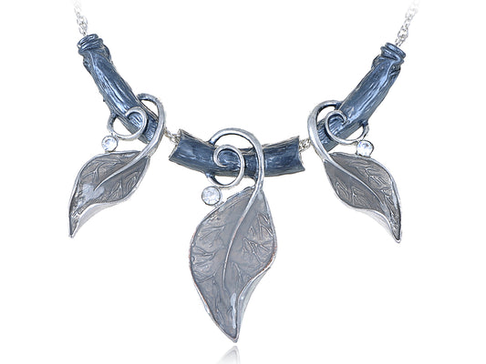 Silver Tone Vine  Leaf Pendant Necklace