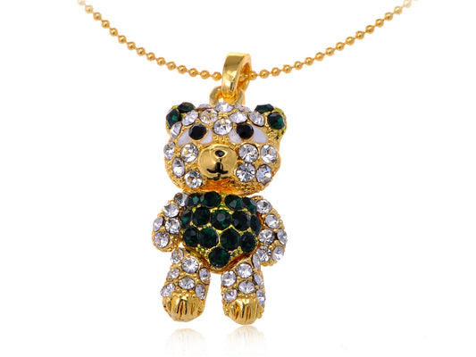 Emerald Green & Teddy Bear Fat Pendant Necklace