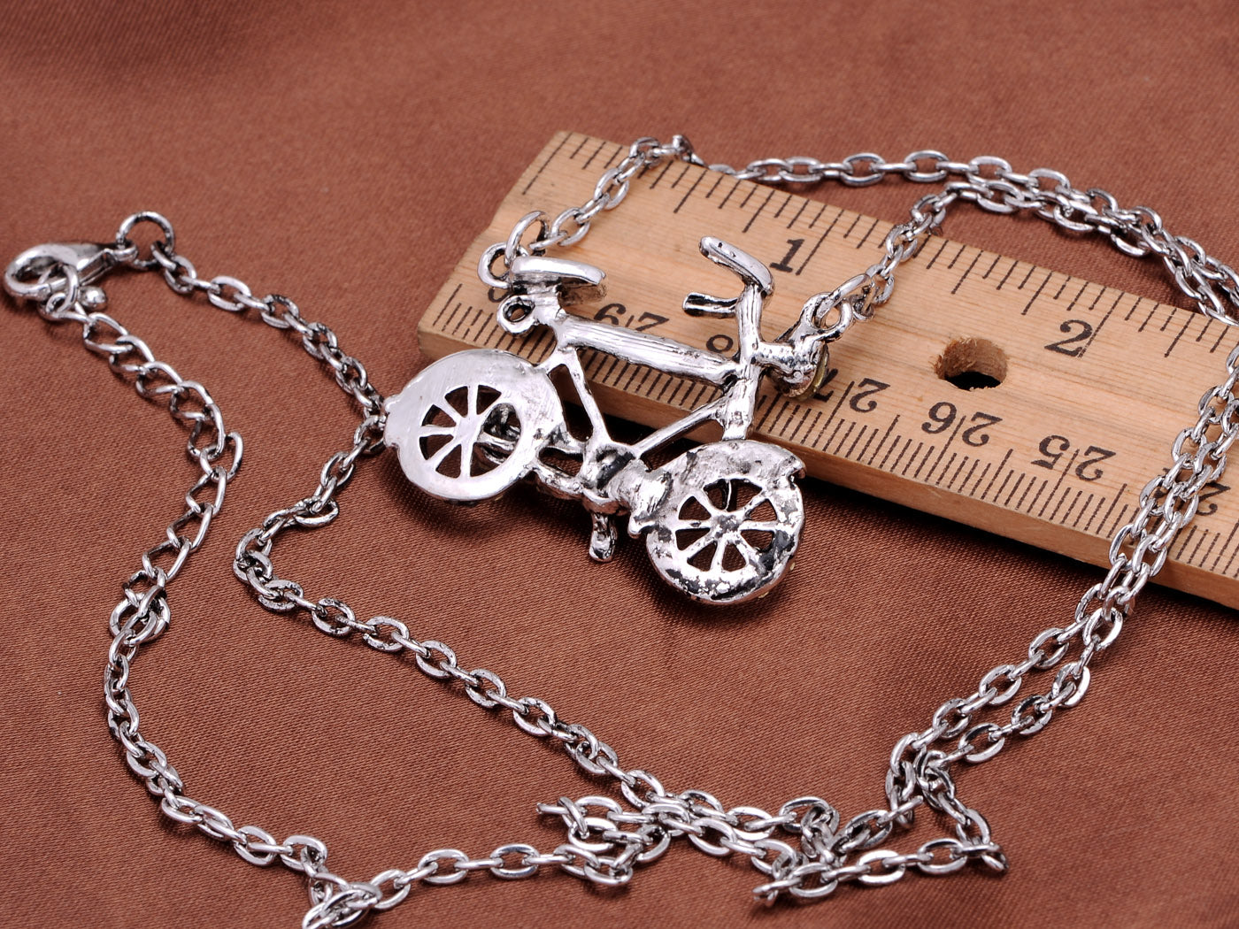 Grey Hipster Bike Bicycle Wheel Pendant Necklace