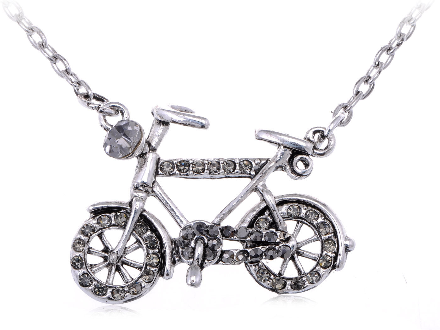 Grey Hipster Bike Bicycle Wheel Pendant Necklace