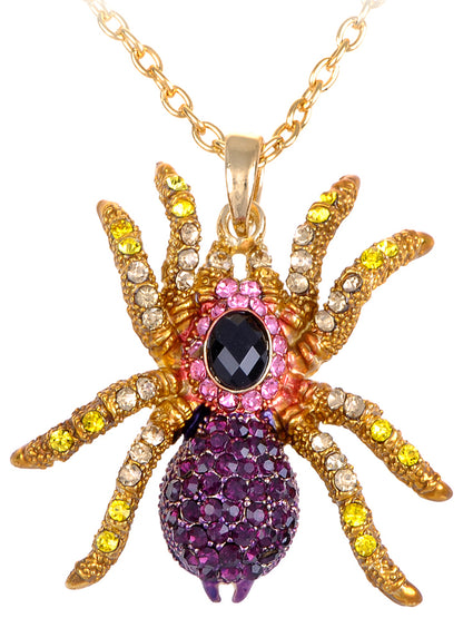 Amethyst Purple Pink Spider Pendant Necklace