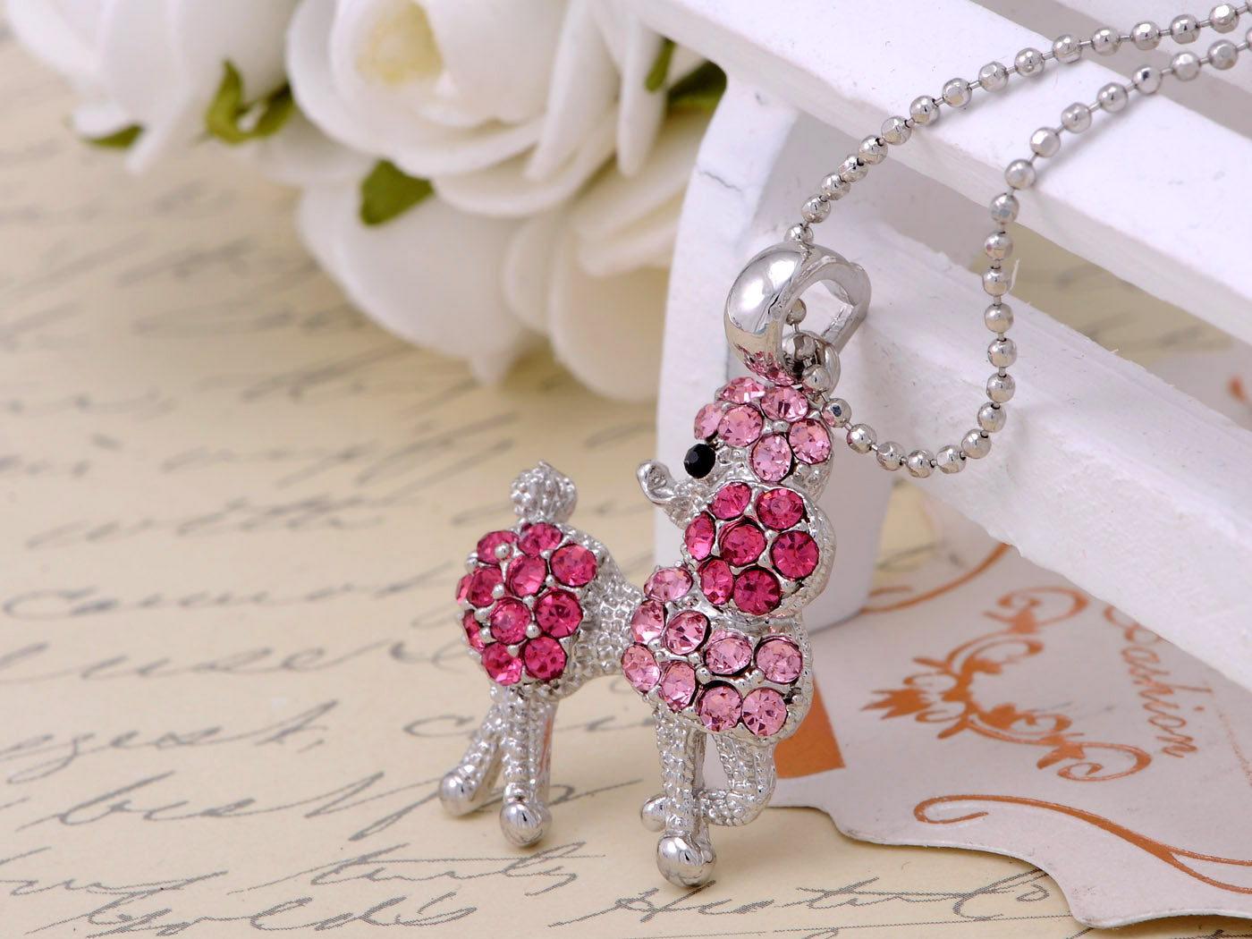 Light Peach Gemss Poodle Dog Pendant Necklace
