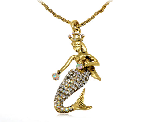 Yellow Iridescent Mermaid Pendant Necklace