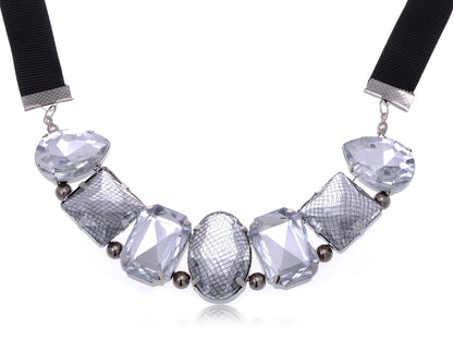 Mesh Cover Big Gems Ribbon Necklace