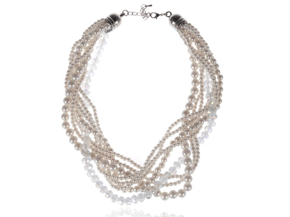 White Ivory Pearl Flapper Layered Multi Strand Long Necklace