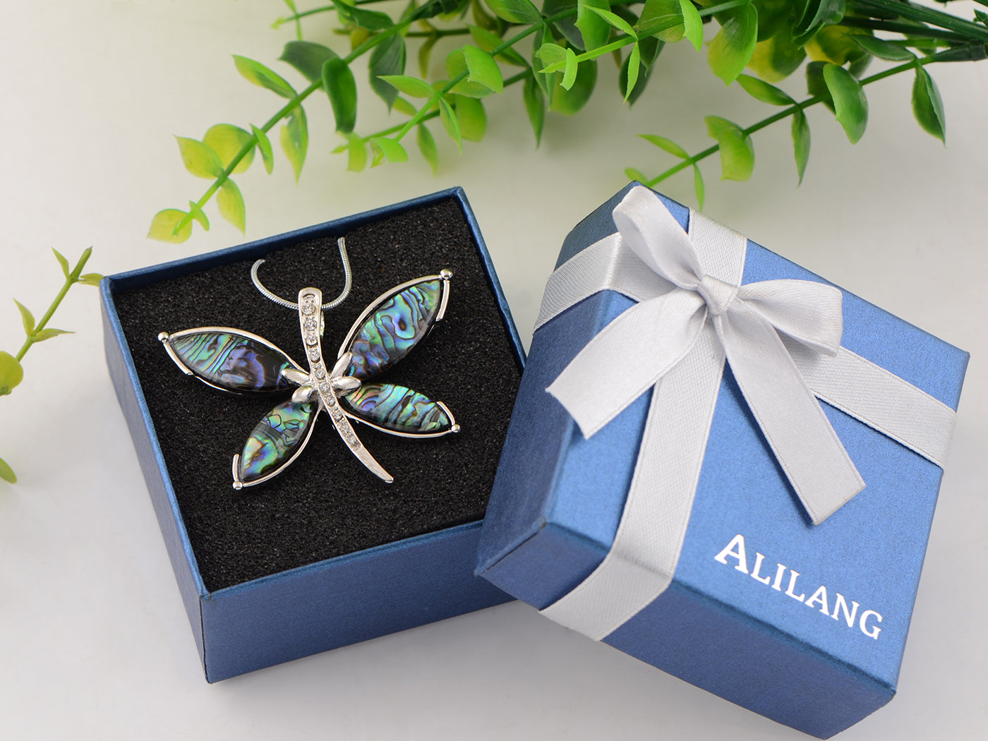 Abalone Colored Dragonfly Pendant Necklace