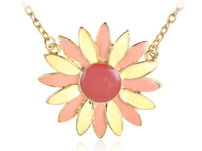 Multicolor Enamel Sunflower Floral Pendant Necklace
