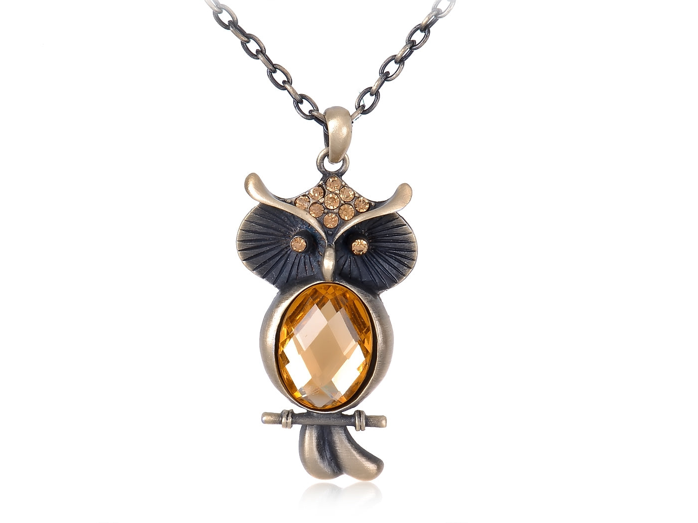 Yellow Topaz Orange Owl Pendant Necklace