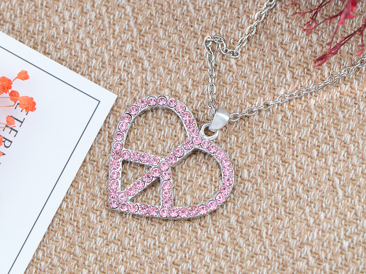 Pink Heart Peace Sign Symbol Pendant Necklace