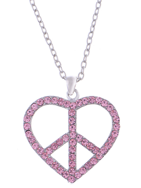 Pink Heart Peace Sign Symbol Pendant Necklace