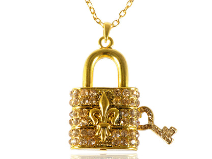 Fleur De Lis Locket Lock Key Topaz Pendant Necklace