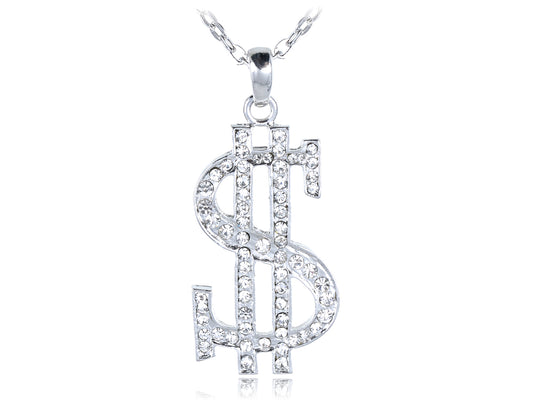 Bling Ice Dollar Sign Czech Huge Pendant Necklace