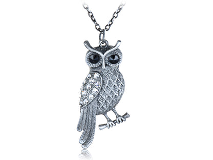 Vintage Hooting Night Watch Owl Perched Dark Color Pendant Necklace