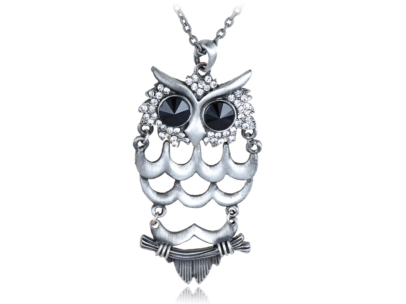 Dangle Hooting Face Owl Cut Out Body Pendant Necklace