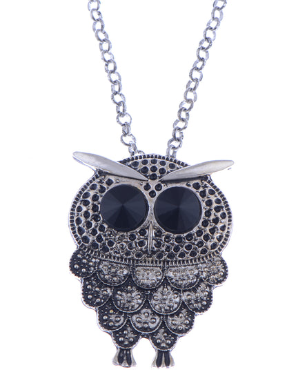 Fat Angry Curious Bird Owl Pendant Necklace