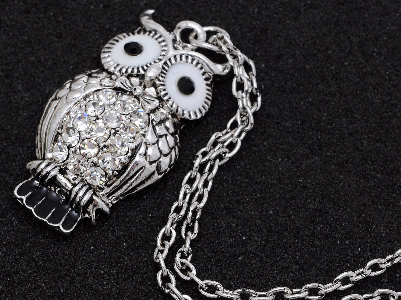 Enamel Wide Eyed Hooting Owl Pendant Necklace