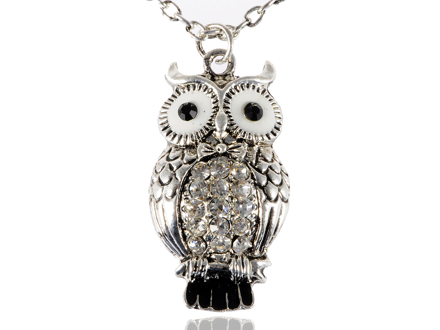Enamel Wide Eyed Hooting Owl Pendant Necklace