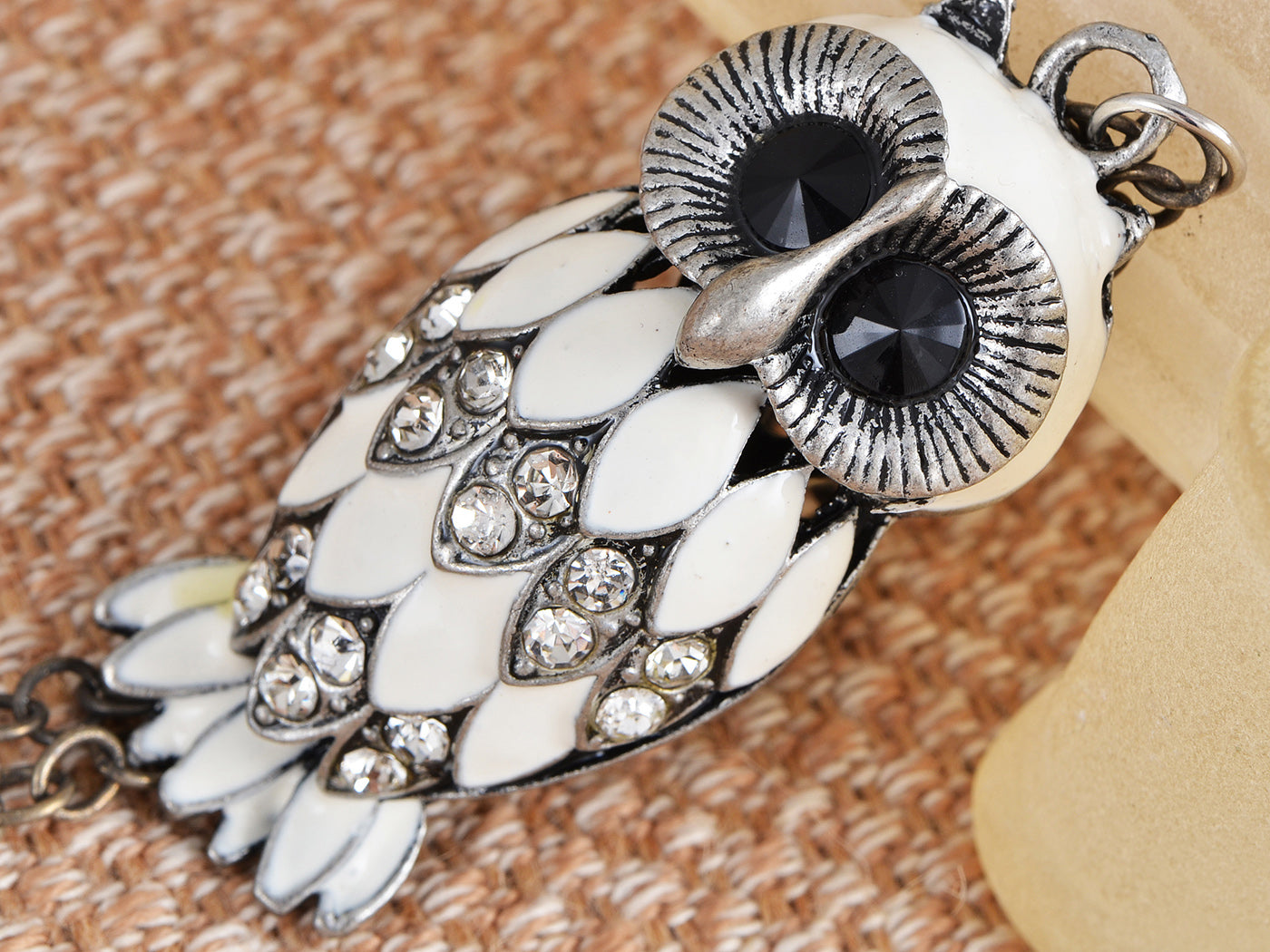 Timid Enamel White Body Scared Feather Owl Pendant Necklace