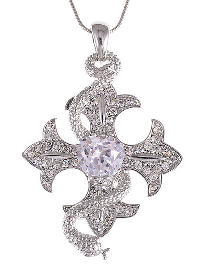 Cool Serpent Wrap Holy Celtic Cross Pendant Necklace