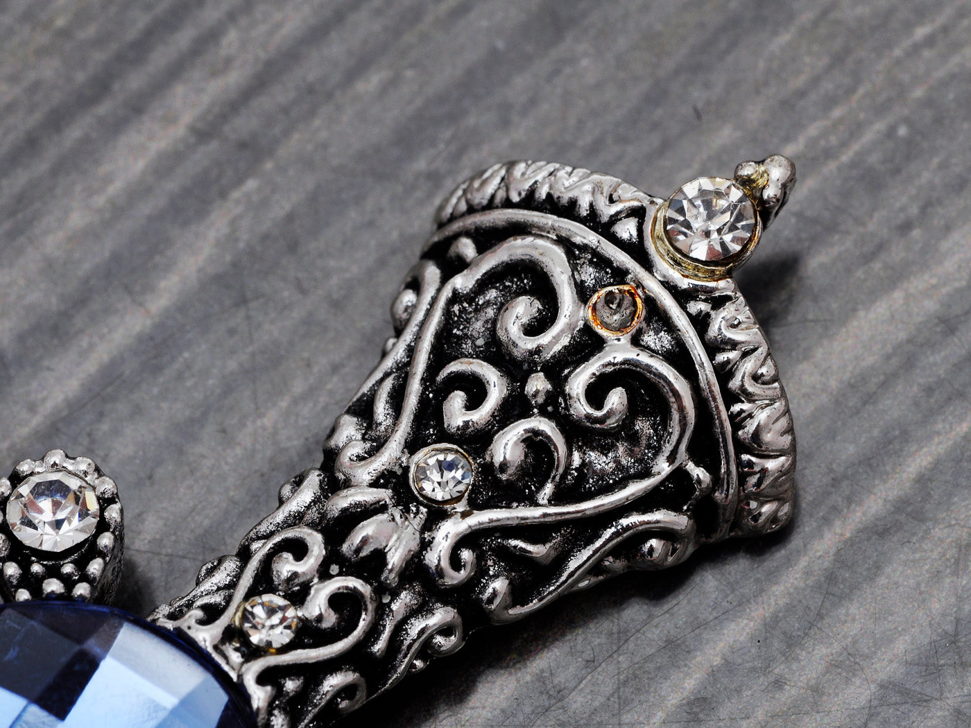 Antique Blue Gems Vintage Byzantine Cross Pendant Necklace