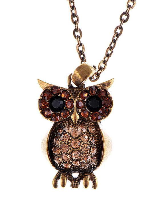 Topaz Curious Mr. Owl Big Eyed Pendant Necklace