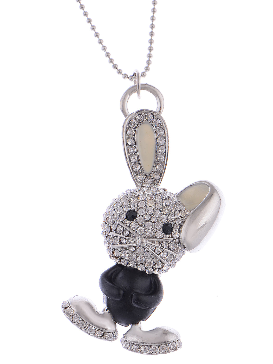 Ninja Enamel White Ear Bunny Rabbit Pendant Necklace