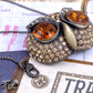 Topaz Orange Encrusted Owl Head Big Pendant Necklace
