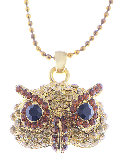 Colorful Owl Face Pendant Charm Statement Necklace