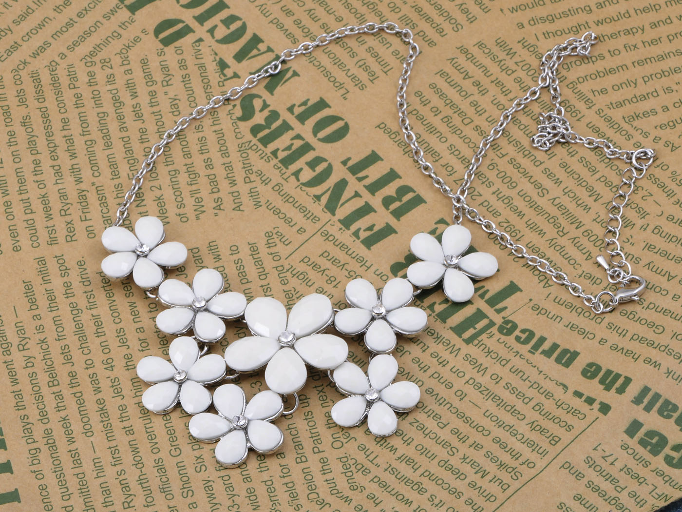 Wedding Spring Cream Color White Flower Bib Statement Necklace
