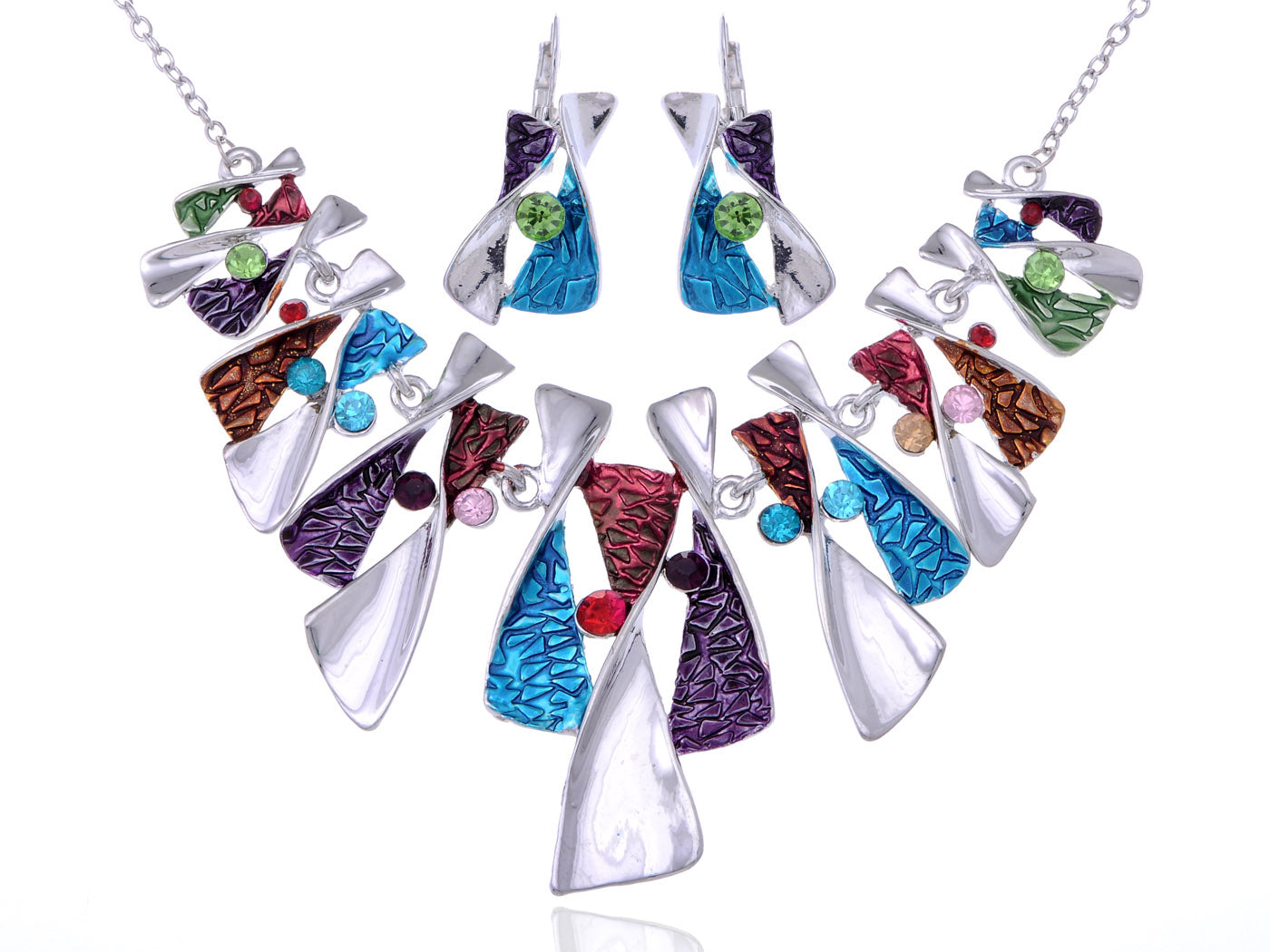 Colorful Pieces Abstract Geometric Shapes Jewelry Necklace Earring Set
