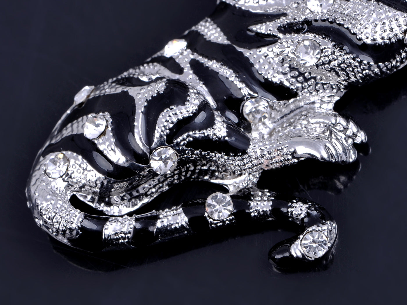 Black Enamel Stripe Tiger Pendant Necklace